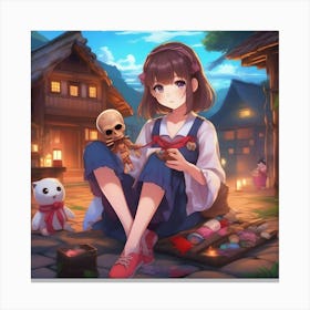 Anime Girl Sitting On The Ground Canvas Print