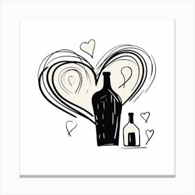 Wine Bottle Heart Sketch 2 Canvas Print