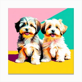 'Havanese Pups', This Contemporary art brings POP Art and Flat Vector Art Together, Colorful Art, Animal Art, Home Decor, Kids Room Decor, Puppy Bank - 89th Canvas Print