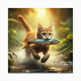 Cat With Fish Canvas Print