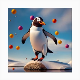 Penguin With Balls Canvas Print