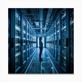 A Large Telecom Datacenter Interior Framed By Numerous Towering Server Racks No Human Presence The (1) 2 Canvas Print