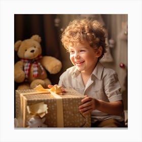 Little Boy With A Gift Canvas Print