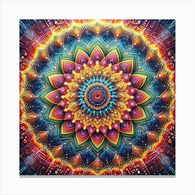 A vibrant diamond painting of a complex Mandala, with a mesmerizing interplay of light and shadow between the different colored diamonds 1 Canvas Print