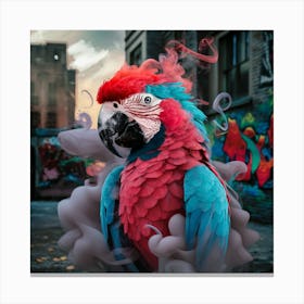 Colorful Parrot In Smoke Canvas Print