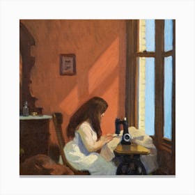 Girl At Sewing Machine, Edward Hopper Square Canvas Print
