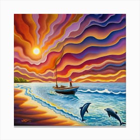 Dolphins At Sunset 1 Canvas Print