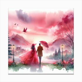 Couple Walking In The Park 1 Canvas Print