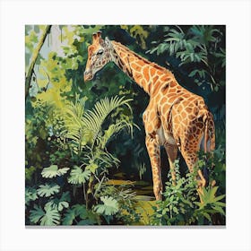 Giraffe In The Leaves Oil Painting Inspired 4 Canvas Print