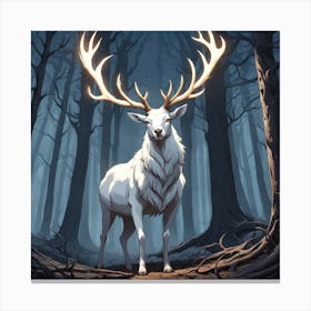 A White Stag In A Fog Forest In Minimalist Style Square Composition 42 Canvas Print