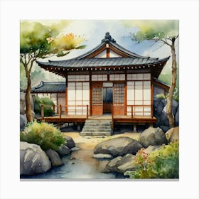 Watercolor Japanese House 1 Stampe su tela