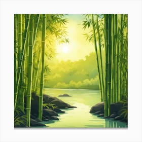 A Stream In A Bamboo Forest At Sun Rise Square Composition 23 Canvas Print