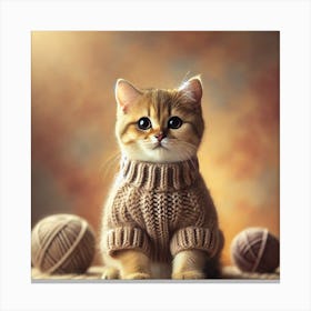 Adorable Cat in Cozy Sweater Wall Art: A Heartwarming Scene for Cat Lovers and Whimsical Decor Print Art Canvas Print