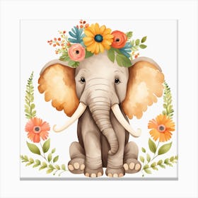 Floral Baby Mammoth Nursery Illustration (25) Canvas Print