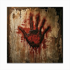 Bloody Handprint Smeared Across An Aged Wall Texture Of Dripping Blood Eerily Glistening Disturbin (1) Canvas Print