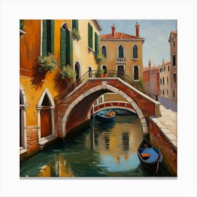 AI generated oil painting of Venice architecture and water canal. 4 Canvas Print