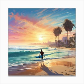 Surfer On The Beach Canvas Print