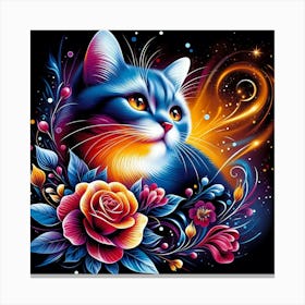 Cat With Flowers Canvas Print