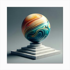 An Image Of A Colorful Marble On A Pedestal With A Grey Background Canvas Print