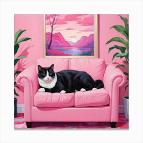 Cat On Couch Canvas Print