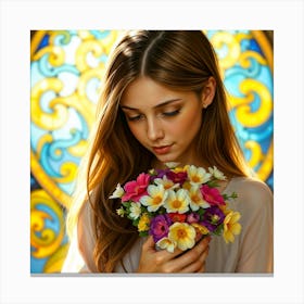 Beautiful Girl With Flowers 1 Canvas Print