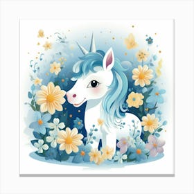 Unicorn In Flowers Canvas Print