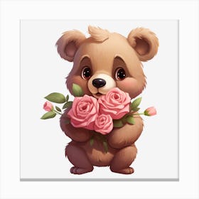 Teddy Bear With Roses 4 Canvas Print