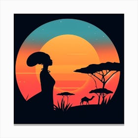 Silhouette Of African Woman At Sunset 1 Canvas Print