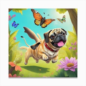 Pug With Butterflies Canvas Print