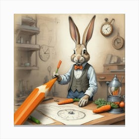 Rabbit With Pencil 3 Canvas Print