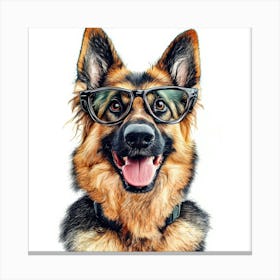 German Shepherd Dog With Glasses Canvas Print