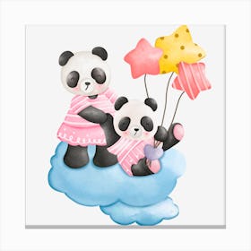 Cute Panda Bears Canvas Print