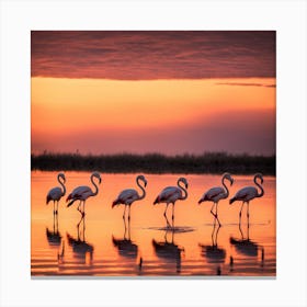 Flamingos At Sunset art print 3 Canvas Print