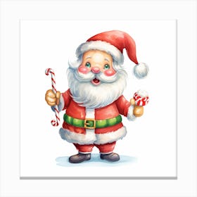 Santa Claus With Candy Cane Canvas Print