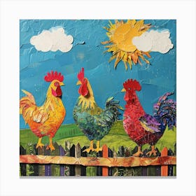 Kitsch Rooster On The Fence Collage 2 Canvas Print