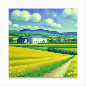 The Farmhouse Dream Rolling Fields and Cows Field Of Yellow Canvas Print