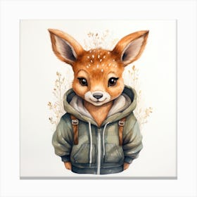 Watercolour Cartoon Deer In A Hoodie Canvas Print