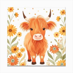 Floral Baby Highland Cow Nursery Illustration (25) Canvas Print