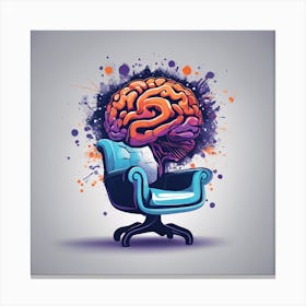 Drew Illustration Of Brain On Chair In Bright Colors, Vector Ilustracije, In The Style Of Dark Navy Canvas Print