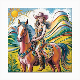 Cowgirl On Horseback Matisse-inspired 7 Canvas Print