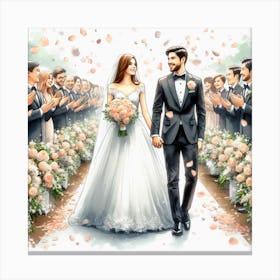 Bride And Groom Walking Down The Aisle Canvas Print