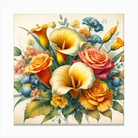 A beautiful and distinctive bouquet of roses and flowers 6 Canvas Print