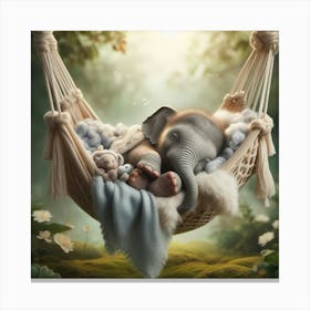 Baby Elephant Sleeping In A Hammock 6 Canvas Print