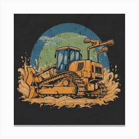Yellow bulldozer surrounded by fiery flames 8 Canvas Print
