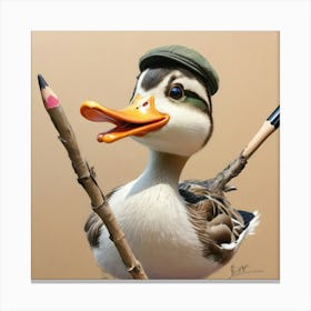 Duck With A Pencil 2 Canvas Print