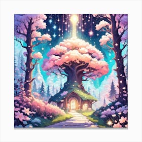 A Fantasy Forest With Twinkling Stars In Pastel Tone Square Composition 369 Canvas Print