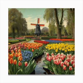 Tulips In The Windmill Canvas Print