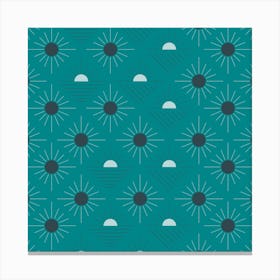 Geometric Pattern With Suns On Green Square Canvas Print