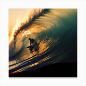 Surfer Riding A Wave. orning Tide Ride: Surfing in Liquid Light Canvas Print