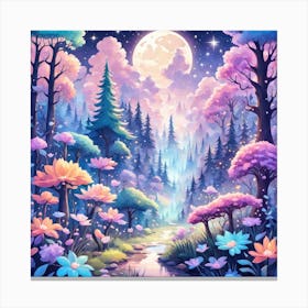 A Fantasy Forest With Twinkling Stars In Pastel Tone Square Composition 158 Canvas Print